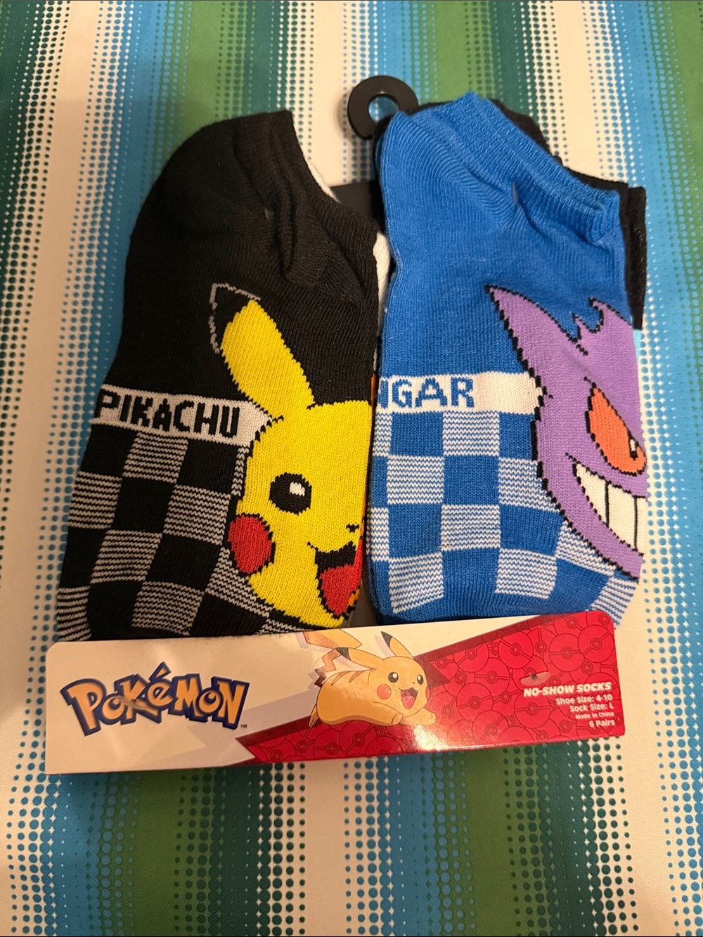 Pokemon Black Yellow Red Pikachu & Gengar No-Show Socks